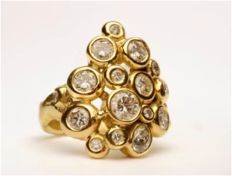 18ct yellow gold and diamonds ring made to commission using customers recycled gold and diamonds